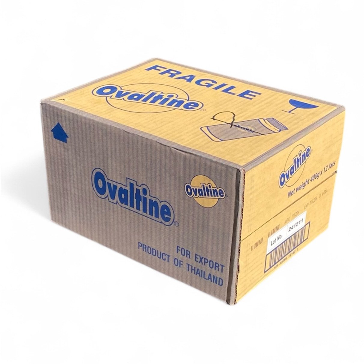 پودر آوالتین ۴۰۰ گرمی شیشه‌ای اصلی Ovaltine کارتن عمده ۱۲ عددی